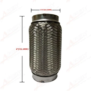 US SHIP 1.75" 1 3/4" Inch ID x 6" OL Exhaust Flex Pipe Stainless Steel Interlock - Foto 1 di 3