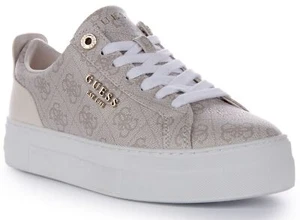 Guess Fl8Geafal12 Genza Leather 4G Logo Lace Up Trainer In Stone Womens UK 3 - 8 - Picture 1 of 12