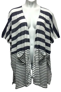Cato Women Size 18/20 Open Front Short Sleeve Cardigan Sweater Navy/White Stripe - Picture 1 of 11