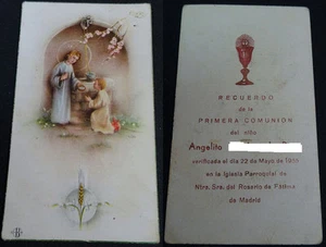 ESTAMPA HOLY CARD PRIMERA COMUNION VIRGEN ROSARIO DE FATIMA MADRID 1955 CC1472 - Imagen 1 de 2