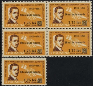 Romania 1963 60 YEARS FROM THE DEATH OF THE AVIATOR Aurel Vlaicu MNH block 4+1 - Picture 1 of 1