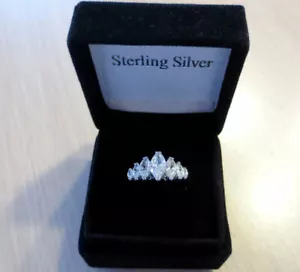 New 925 Sterling Silver 7 cz Stone MARQUISE BAND RING Wedding Engagement SIZE 9 - Picture 1 of 9