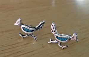 Sterling Silver Small 11x7mm Blue Inlaid Roadrunner Stud Studs Post Earrings! - Picture 1 of 5