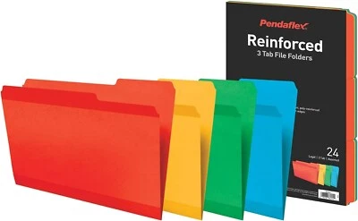 Pendaflex Reinforced 3 Tab File Folders 24 Assorted Legal Tear Resistant NEW - Image 1 of 3