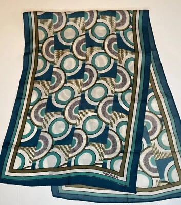 DE COLECCIÓN AÑOS 60 MOD GO-GO BARCALLA SATINADO SEDOSO AZUL Y BLANCO ESTAMPADO GRÁFICO BUFANDA ENVOLTURA PARA LA CABEZA Foto 1 de 3