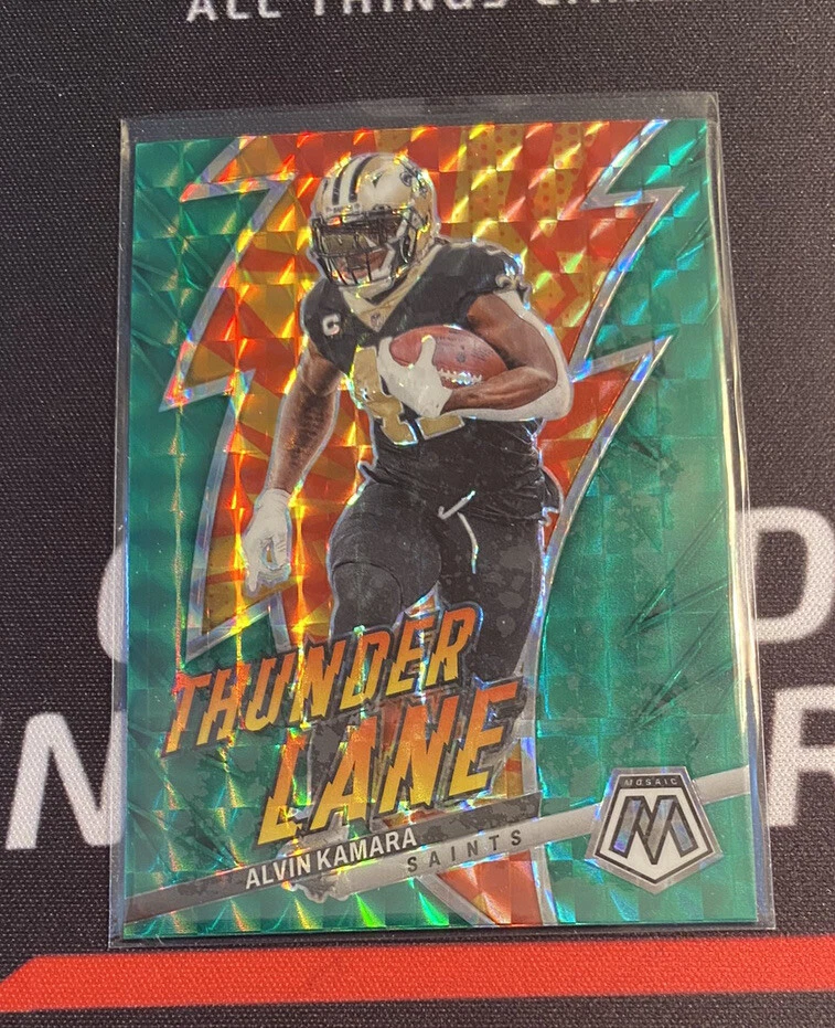2023 Panini Mosaic Thunder Lane Insert Green Prizm - Alvin Kamara #TL-Ak - Image 1 of 1