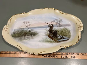 Exquisite 1892 Limoges Duck Hunting game platter guns folk art signed 16.5” - Picture 1 of 5