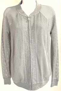 NWT Cable & Gauge Women’s Small Feather Gray LS Mesh Zip Up Top Jacket - Picture 1 of 11
