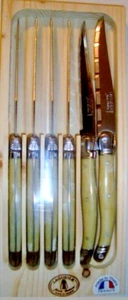 Set of 6 authentic French Jean Dubost steak knives ivory color Authenticity NEW - Picture 1 of 9