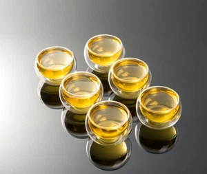 Box of 6 Double Wall Small Glass Tea Cup Bar Shots Wine Cup Mug Hot & Cold 50ml - Picture 1 of 12
