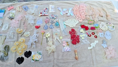 Very VINTAGE Large Lot of Patches Appliques Flowers Stems Lace Trim Wedding More - Image 1 of 4
