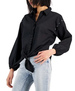 MSRP $60 Inc International Concepts Ruffled Tie-Front Blouse Black Size Small - Picture 1 of 1