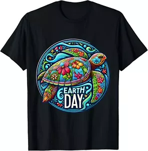 Floral Sea Turtle Earth Day Planet Art Animal Lover Artistic T-Shirt - Picture 1 of 5