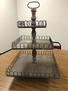 Creative Co-Op Grey Wood 3-Tier Tray - Picture 1 of 24