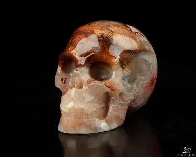 Calavera de cristal tallada de ágata de encaje loco rojo de 2,0", realista, curativa Foto 1 de 4