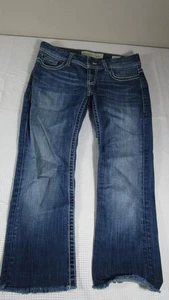 BKE Stella Jeans Womens 27 Blue Bootcut Stretch Distressed Raw Frayed Hem - Picture 1 of 8