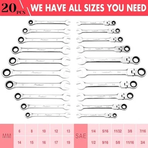 Professional 72-Tooth Flex-Head Wrench Set SAE 1/4"-3/4" Metric 6-19mm - Picture 1 of 8