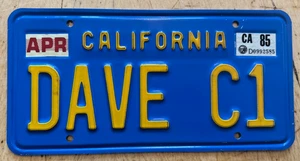 CALIFORNIA VANITY NUMMERNSCHILD " DAVE C1 " FRÜHE CORVETTE - Bild 1 von 1