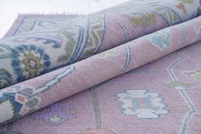 Oushak Hand Knotted Pink 4x6, 5x8, 6x9, 8x10, 9x12, 10x14, 12x15 Wool Area Rug - Image 1 of 4