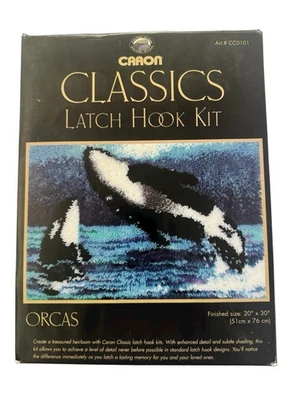 Caron Classics Latch Hook Kit Orcas Whales - 20" x 30" Barely Started #ST - Image 1 of 4