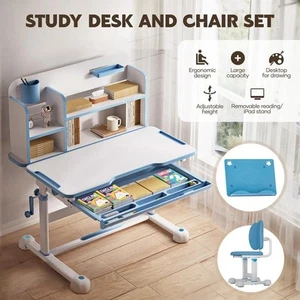 Ergonomic Children Kids Study Desk and Chair Set Height Adjustable 120cm Blue - Picture 1 of 12
