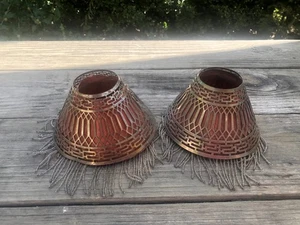 Coppia di paralumi vintage a cono reticolato con nappe - circa 5,5"Wx3"H - Foto 1 di 7