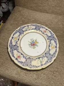 Royal Doulton "Blue Gold Flower Center" Cabinet Dinner Plate  - Picture 1 of 2