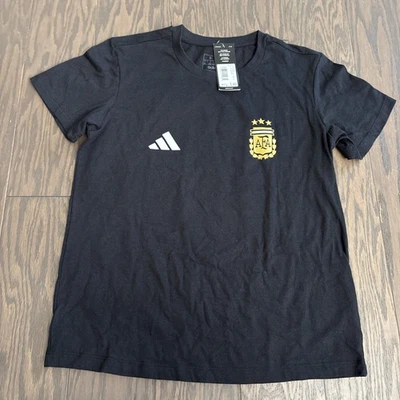 NWT Adidas AFA Argentina Nation T-Shirt Black Cotton Soccer Boys Small Messi - Image 1 of 4