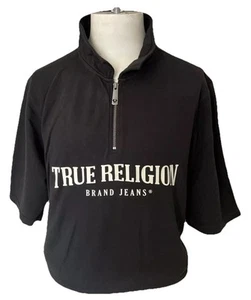 True Religion Men’s Polo Shirt 1/4 Zip Short Sleeve Black - Size XL - Picture 1 of 9