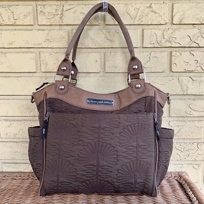 Petunia Pickle Bottom Large Brown Quilted Diaper Bag Carryall Tote Changing Pad - Image 1 of 4