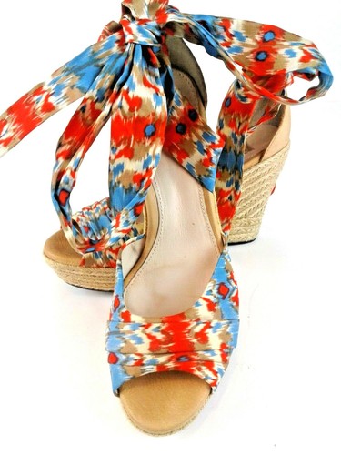 Sandali da donna Ugg in pelle taglia 9 cravatta rossi e blu plateau espadrilla zeppa