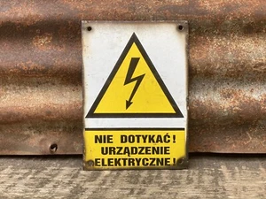 Authentic Vintage Sign Electric Danger Voltage Porcelain Yellow Lightning Bolt - Picture 1 of 2