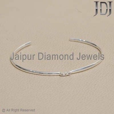 925 Silver Jewelry Natural Pave Diamond Stackable Open Minimalist Cuff Bangle - Image 1 of 4