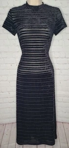 Vtg Y2K Black Velvet striped Mesh Midi Girls Sz 16 Dress Grunge Fairy - Picture 1 of 6