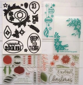 Diamond Press Holiday Stamp & Die Kit Holly Frame Christmas 2 Embossing Folders - Picture 1 of 9