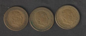 SPANIEN 3 x 1 PESETA 1947, 1953, 1963, FEINZUSTAND IM ZIRKULIERT - Bild 1 von 2