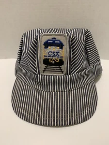 Vintage CSX Hickory Stripe Railroad Engineers Conductor Train Work Hat Cap - Picture 1 of 10