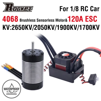 Rocket 4068 Waterproof Brushless Sensorless Motor+120A /150A ESC for 1/8 RC Car - Image 1 of 4