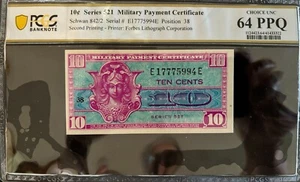 Military Payment Certificate,  10c Series 521,  MPC, PCGS Choice UNC 64 PPQ - Picture 1 of 2