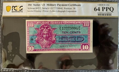 Military Payment Certificate,  10c Series 521,  MPC, PCGS Choice UNC 64 PPQ - Image 1 of 2