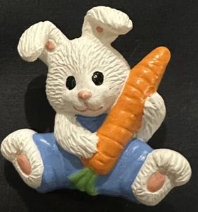 Bunny Rabbit New Brooch Pin Easter Carrot Spring Blue Overalls - Picture 1 of 2