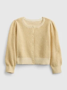 NEW GAP Toddler Gold Shimmer Waffle Knit Puff Sleeve Cardigan Sweater Size 5T - Picture 1 of 4