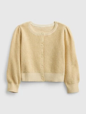 NEW GAP Baby Gold Shimmer Waffle Knit Puff Sleeve Cardigan Sweater 18-24 Months - Image 1 of 4