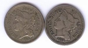 Lot of TWO (2) - Three-Cent Nickels + 1865 & 1868 + No Reserve! - Picture 1 of 2