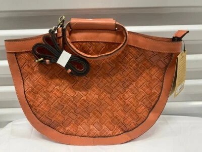Patricia Nash Burnt Coral Oliena Braided Stitch Leather Satchel PURSE  NWT - Image 1 of 4