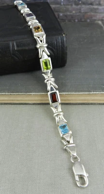 Brazalete de tenis de diseño RDC 925 de plata esterlina arco iris con piedras preciosas multicolores Foto 1 de 4