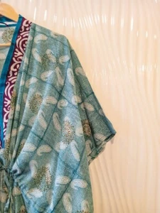 Crepe Silk Kaftan Off White Robe Dress Long Woman Gown Maxi Tunic Robes KFN2543 - Picture 1 of 7