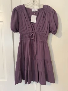 The Color Wear Women’s Dress Sz XS- Purple Everyday Puff Sleeve V-neck Dress NWT - Picture 1 of 3