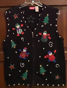Cappagallo Ugly Christmas Sweater Vest Zip Up Snowman Beaded Embellished Med - Picture 1 of 7