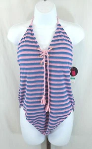 No Boundaries Ladies Juniors Swimsuit Pink Blue Stripe 1Pc Bathing Suit XL 15/17 - Picture 1 of 8